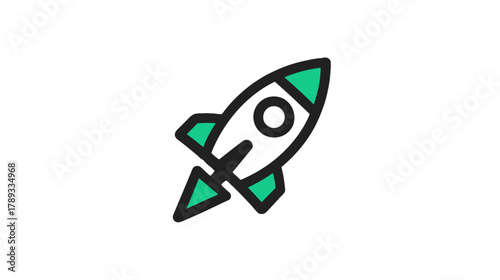 Minimalist rocket launch icon for startup, business growth, speed, success, innovation, and technological progress