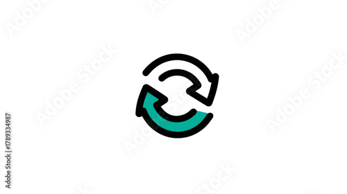 Modern refresh or recycle icon, circular arrows with teal segment, symbolizing update, renewal, sustainability, reload, or repeat