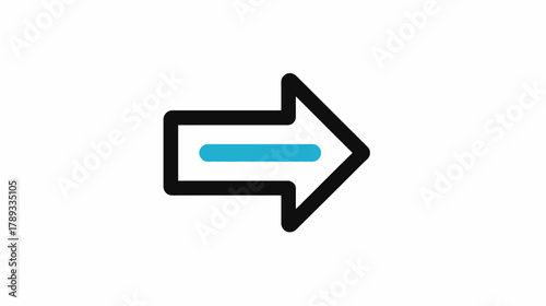 Modern right arrow icon with thick black outline and blue line inside. Directional graphic symbol for next or forward navigation.