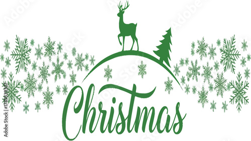 Christmas Banner with Deer Snowflakes and Evergreen Tree