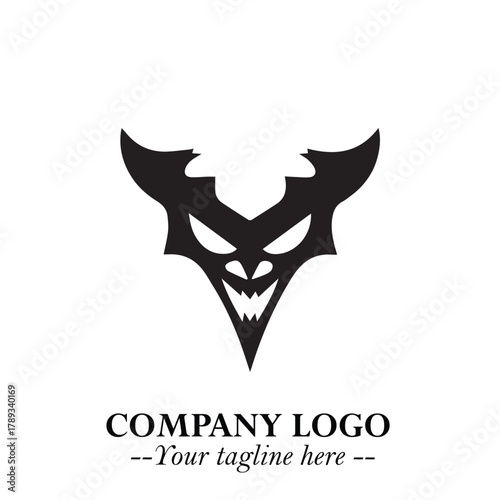 Head of Vampire Logo Symbol in Black on the White Background with Gothic Horror Vector Design