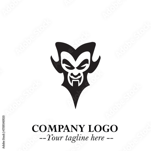 Head of Vampire Logo Symbol in Black on the White Background with Gothic Horror Vector Design