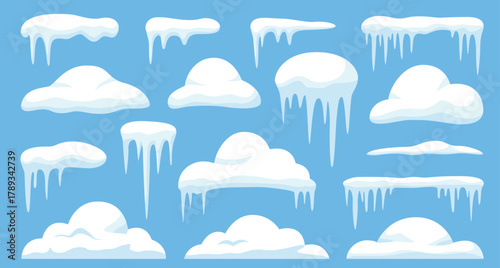 Flat Cartoon Snowdrift Icicle Winter Decoration Illustration Set