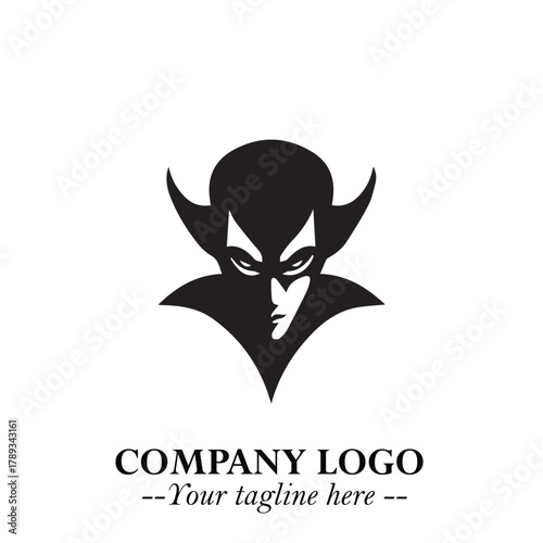 Head of Vampire Logo Symbol in Black on the White Background with Gothic Horror Vector Design
