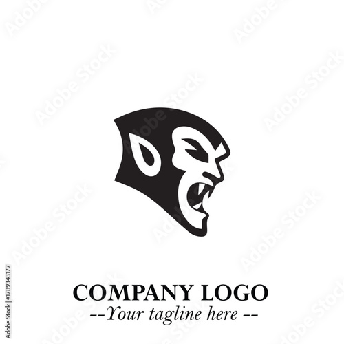 Head of Vampire Logo Symbol in Black on the White Background with Gothic Horror Vector Design