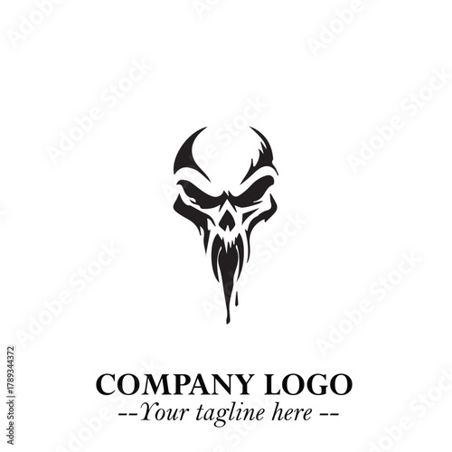 Head of Vampire Logo Symbol in Black on the White Background with Gothic Horror Vector Design