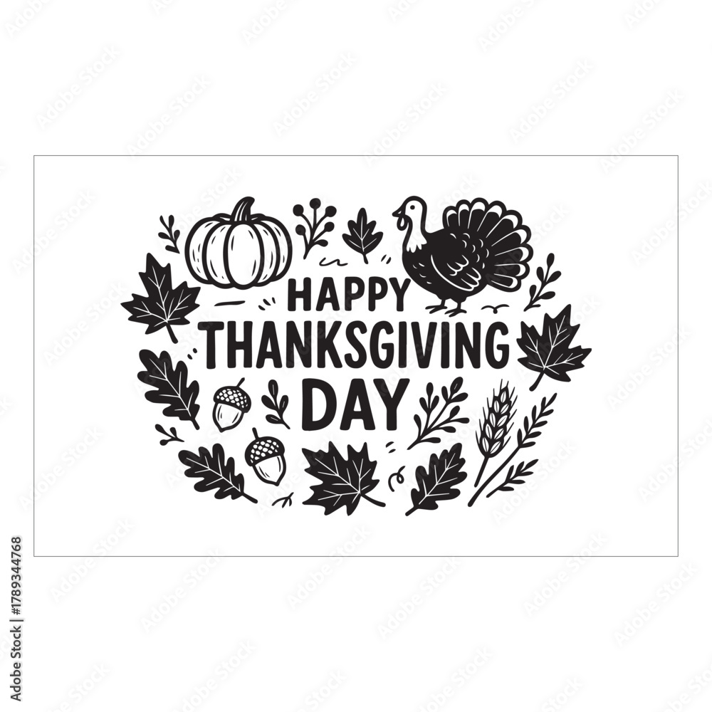 Fototapeta premium Happy Thanksgiving Day Vintage Banner Illustration