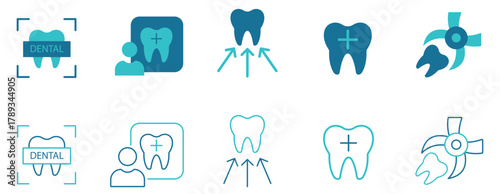 Dental Care Icon set.Dentify, Tooth Ease, Smile Care, Oral Pro, Bright Smile. Vector and illustrator set