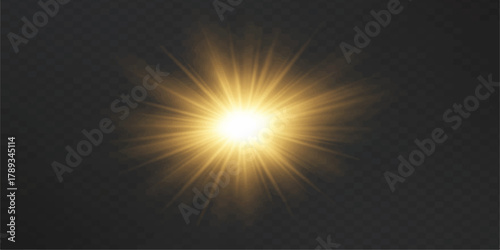 Bright orange sunburst rays flare across the blue sky, depicting an energetic explosion of sunlight