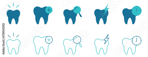Dental Care Icon set.Dentify, Tooth Ease, Smile Care, Oral Pro, Bright Smile. Vector and illustrator set