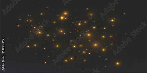 Bright vector illustration of shining night sky stars and space light particles