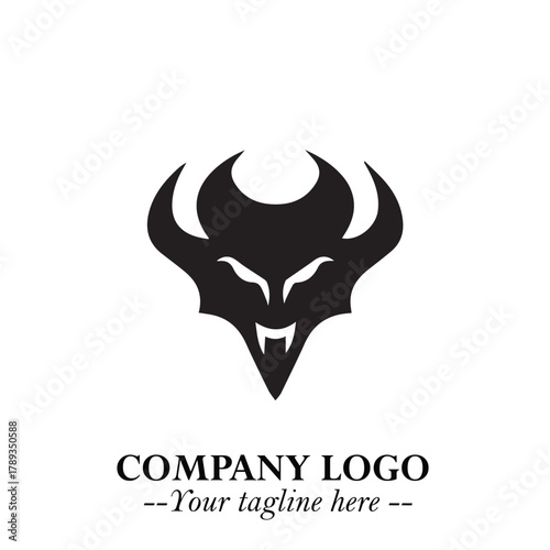 Head of Vampire Logo Symbol in Black on the White Background with Gothic Horror Vector Design