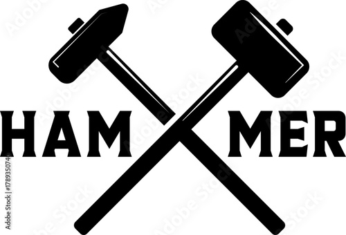 simple black silhouette hammer tools for construction carpentry ironsmith blacksmith vector icon logo design
