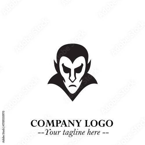 Head of Vampire Logo Symbol in Black on the White Background with Gothic Horror Vector Design