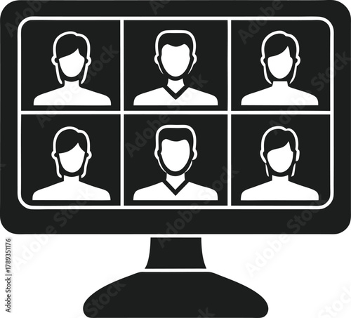 Video call meeting with six participants displayed on a monitor screen