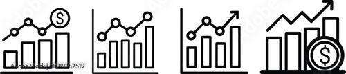 Financial Growth Bar Chart and Line Graph Icons Set. Chart and graph icons set.