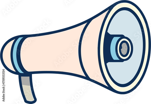 A stylized, vector graphic of a megaphone in light pink and blue, perfect for announcements, marketing materials, or social media campaigns, communication.