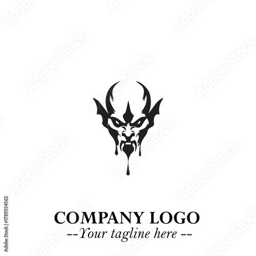 Head of Vampire Logo Symbol in Black on the White Background with Gothic Horror Vector Design