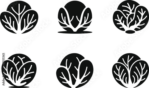 Set of six black cabbage head silhouette vector icons