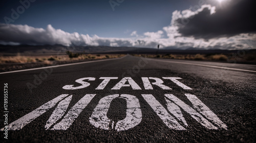 Start Now Motivational Road Text – Action, Momentum & Self-Discipline Concept