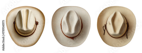 Elegant Straw Cowboy Hats Showcase Rustic Charm and Western Style, PNG set with transparent background