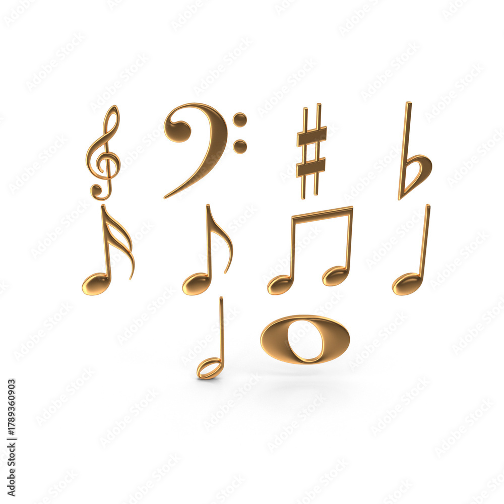 Fototapeta premium Golden 3D musical note symbols