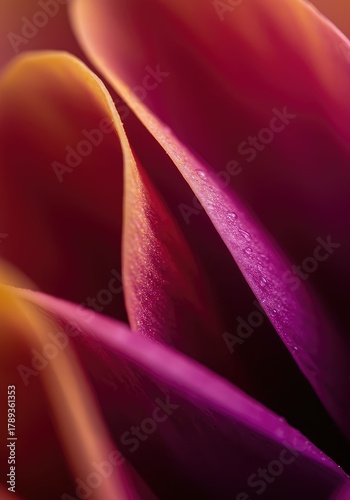 A detailed macro view of deeply saturated floral petals creating an abstract texture, emphasizing organic curves, soft focus, and vibrant color blending ,artistic ,flower ,saturation