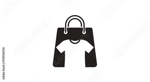 Fashion retail icon: shopping bag and t-shirt, e-commerce