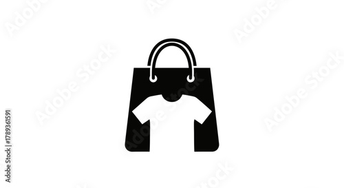 Shopping bag with t-shirt icon, online store apparel retail logo