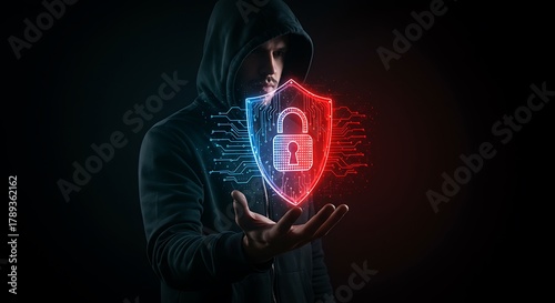Cyber Security Professional Protecting Digital Data with Advanced Shield Technology