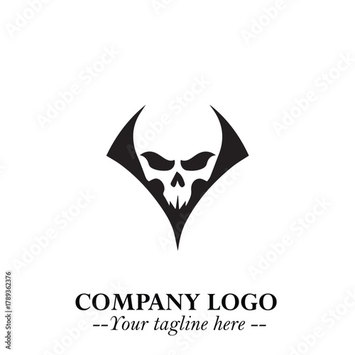 Head of Vampire Logo Symbol in Black on the White Background with Gothic Horror Vector Design