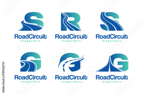 Set of Letter G, S, R for Road Logo Design with Highway Curve Concept. Creative vector symbol highway.