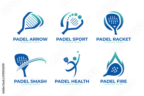 Set of Padel logo design template. Isolated vector icon of sport padel on white background for poster, banner and flyer.