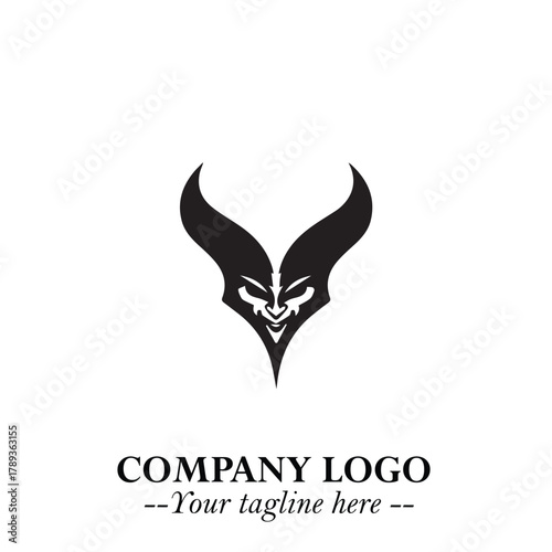Head of Vampire Logo Symbol in Black on the White Background with Gothic Horror Vector Design