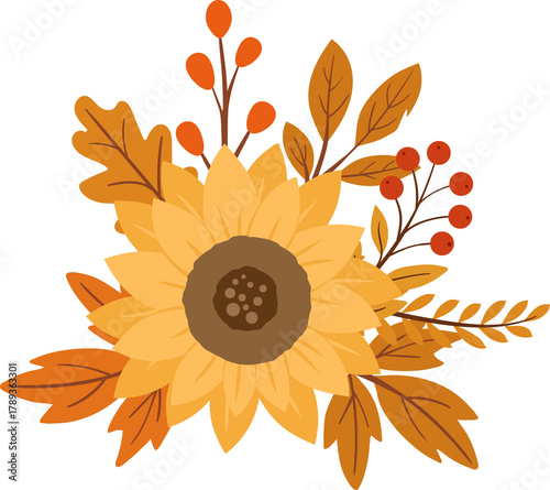 Autumn Sunflower and Foliage Bouquet 