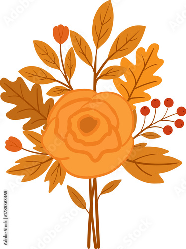 Autumn flower arrangement with seasonal foliage in warm colors