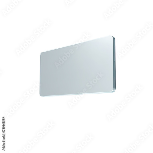Glossy silver rectangle with rounded corners floating on black