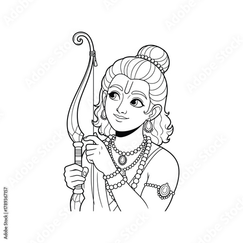 lord rama vector illustration hindu deity with bow and arrow, spiritual character art