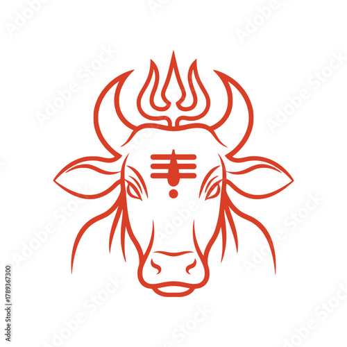 nandi bull vector illustration sacred hindu cow head with trishul horns and tilak
