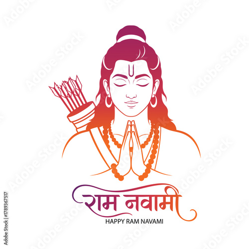 ram navami vector illustration lord rama with namaste gesture, festive gradient art