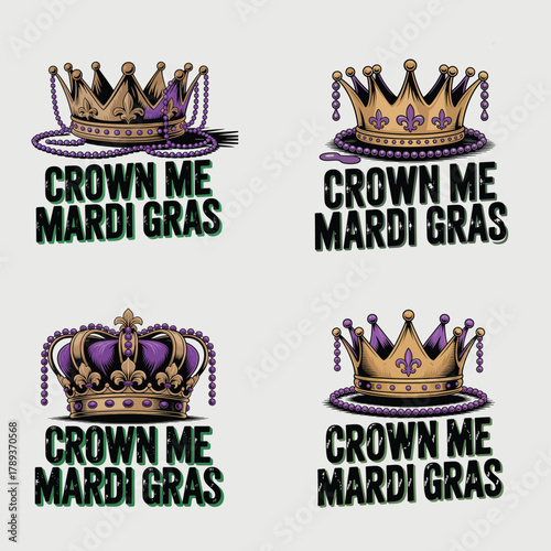 Mardi Gras crowns with purple gold green beads and text Keywords: Mardi Gras, crown, king, queen