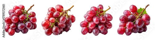 Juicy red grapes on vine with water droplet detail, perfect for healthy eating and wine promotion PNG set with transparent background