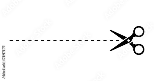 Scissors and Dashed Line Symbol. Cut Here Scissors with Dotted Line Icon. Coupon Cutting Dotted Line Vector