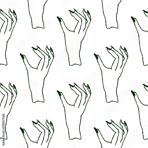 Hand gestures pattern in minimalist line art black and white minimal design for modern backgrounds