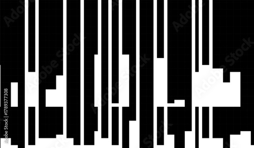 Abstract black and white vertical stripes modern geometric pattern, minimal linear background, digital glitch effect