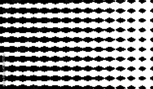 Horizontal black and white geometric pattern minimalist abstract repetitive lines with pixel element design