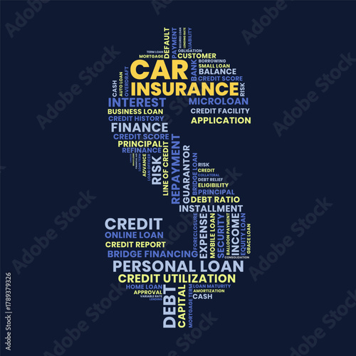 Car insurance and loan word cloud shaped like a dollar sign concept illustration