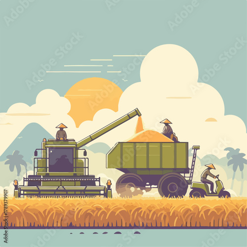 combine harvester working on a wheat