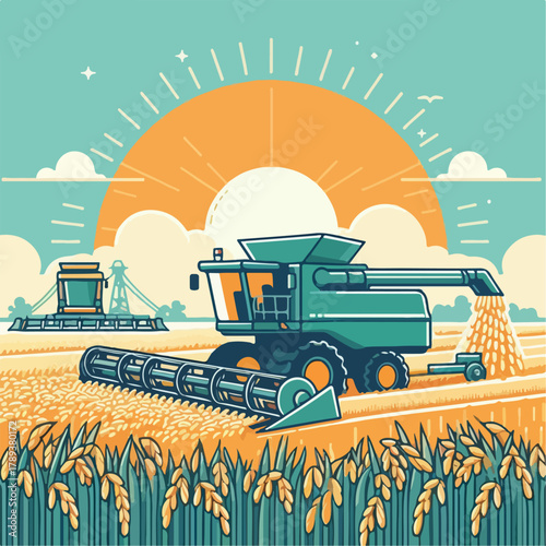 combine harvester working on a wheat field