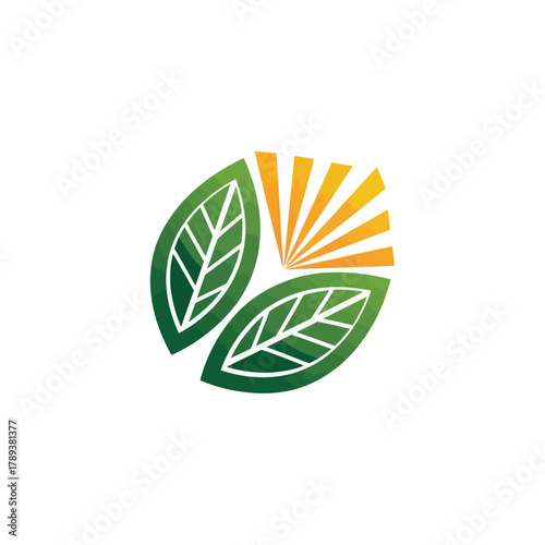 Nature-Inspired Logo with Leaves and Sun Rays for Eco-Friendly Brand.
